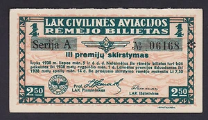 Lithuania Lottery ticket 1938 Series: A 06168, III civil aviation - Picture 1 of 2