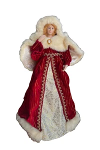 Topper de árbol victoriano de mujer de Navidad 16" terciopelo rojo y piel sintética cabello rubio - Imagen 1 de 7