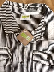 Camisa de vestir Crazy 8 Boys XL 14 de manga corta marrón marfil a rayas regreso a la escuela - Imagen 1 de 10