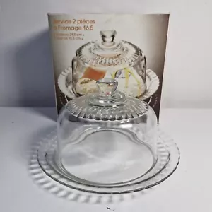Vintage Luminarc Glass 2 Piece Plate & Dome Cheese/Cake Platter Set - Picture 1 of 7