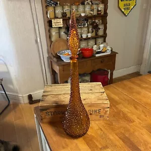 Vintage Amber Glass Italian Empoli Bubble Pattern Genie Bottle – Great! - Picture 1 of 6