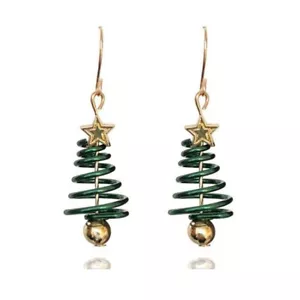 Christmas Tree Spiral Dangle Earrings Fancy Ladies Festive Gift Party Wear UK - Picture 1 of 4