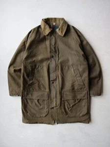 Vintage 80s 90s Waxed Jacket Lined Corduroy Collar Size M Brown Green - Bild 1 von 6