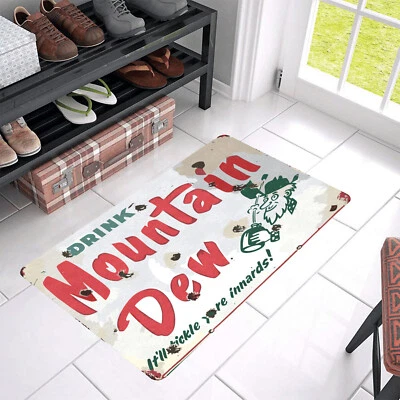 Vintage Style "Drink Mountain Dew Soda" Door Mat Rug Indoor Outdoor Decor Retro - Image 1 of 4