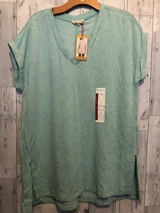Woman's Studio Tee High Low Hem Blue Aqua V-Neck Size Xl Soft - Picture 1 of 4