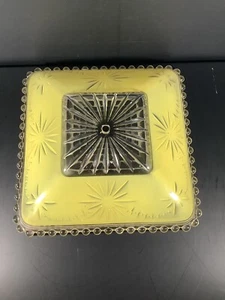 1930’s Art Deco Yellow Starburst Square Hobnail Glass Semi Flush Shade 11” - Picture 1 of 12