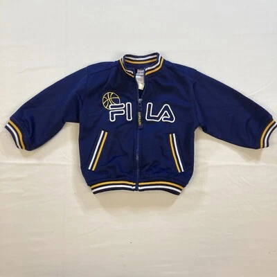 Chaqueta Fila Infantil Niños Talla 12 Meses Azul Marino Acento Stipes Pista Cremallera Completa Usada en Excelente Condición Foto 1 de 4