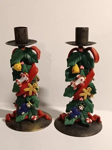 Christmas Metal Candle Holders with Resin Details - Picture 1 of 4
