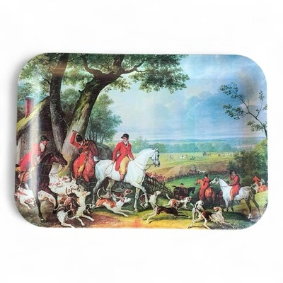 Vintage Metall Serviertablett Jagdmotiv Tablett 50x35 cm Beagle Hund Pointer - Bild 1 von 4