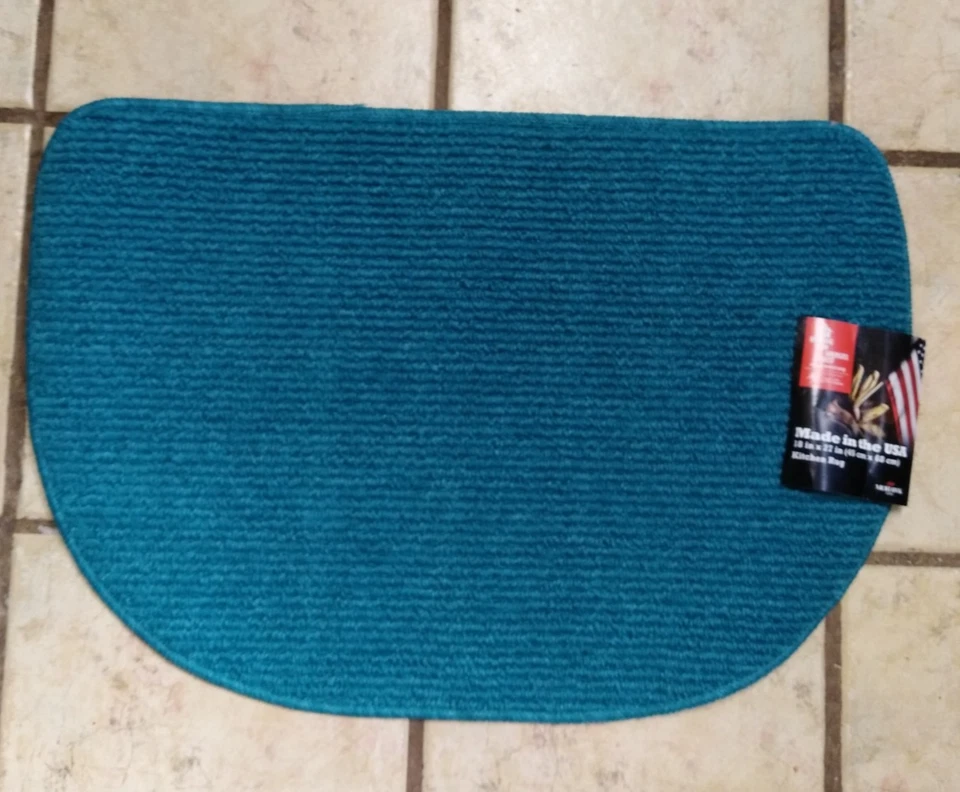D-Shape Kitchen Throw Area Rug - 18x27 Non-Skid Latex Backing -Teal - Image 1 of 2