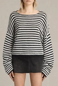 AllSaints Casso Cropped Pullover Mohair Mischung gestreift extra langarm Gr. XS/S - Bild 1 von 13