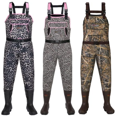 HISEA Women Neoprene Chest Wader Leopard Waterproof Hunting Fishing Wader w/Boot - Image 1 of 4