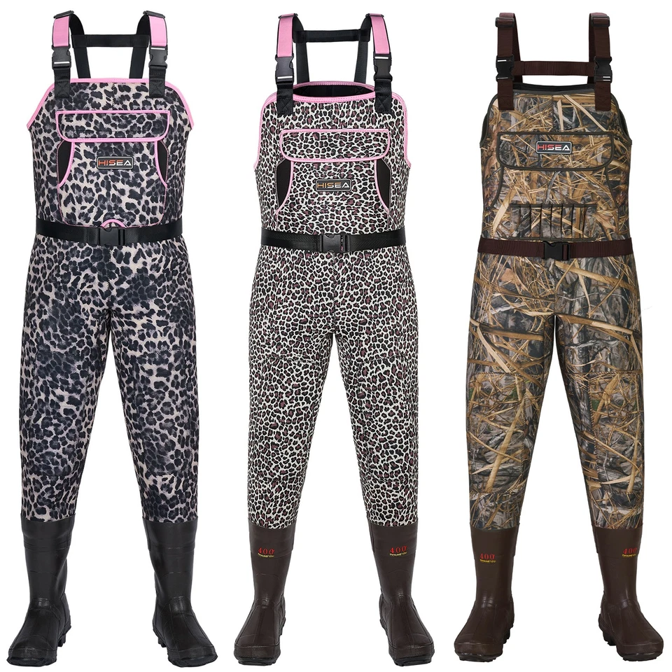 HISEA Women Neoprene Chest Wader Leopard Waterproof Hunting Fishing Wader w/Boot - Image 1 of 4