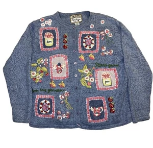 Heirloom Collectibles Women's M Blue Sweater Cardigan Baking Garden Y2K 2000 - Picture 1 of 5
