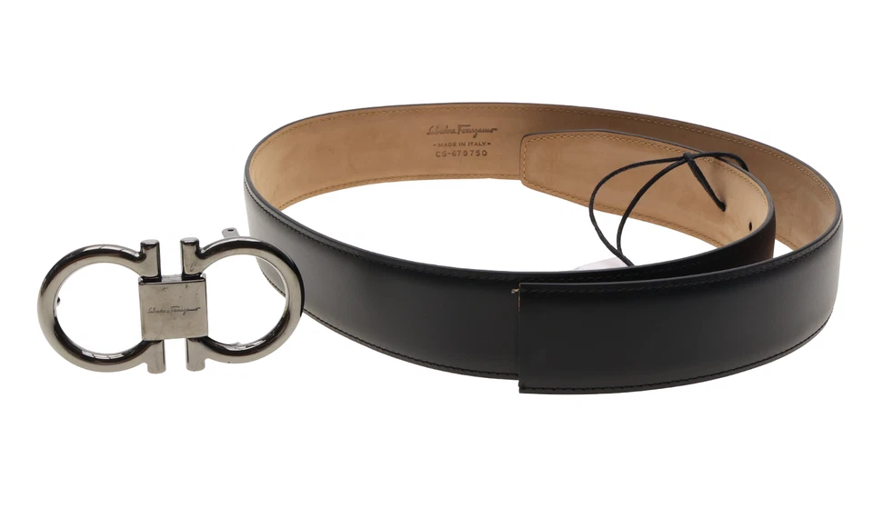 Cinturón de cuero Salvatore Ferragamo L48808 para hombre Gunmetal doble Gancini talla 34 Foto 1 de 4