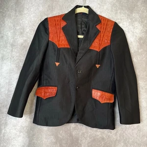 Vintage Real West Far West Black Blazer wFaux Leather Details Youth Size 8 - Picture 1 of 7