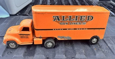 Vintage 1950s Tonka Allied Van Lines Semi Truck Orange Pressed Steel Toy - Image 1 of 4