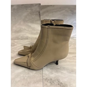 Mango Damen-Lederstiefel Schleife und Ziernähte Pfennigabsatz Größe 7,5 - Bild 1 von 7
