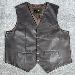Scully Leather Vest Men's XL Brown Snap Front Classic Western Cowboy - Picture 1 of 8