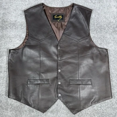 Scully Leather Vest Men's XL Brown Snap Front Classic Western Cowboy - Image 1 of 4