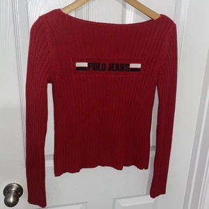 Ralph Lauren Polo Jeans Co USA red cotton ribbed knit boat neck jumper S - Picture 1 of 6
