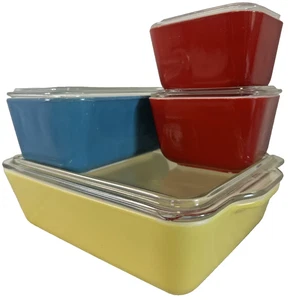 PYREX Primary Colors Refrigerator Dish Set w/ Lids 501 502 503 Complete - Picture 1 of 24