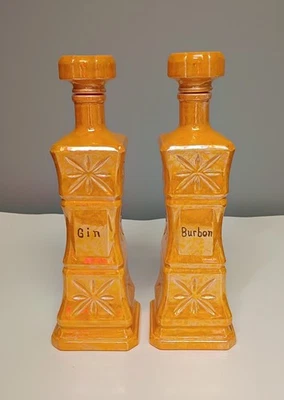 Cerámica Cerámica De Colección Juego de 2 Piezas Decantador de Vino Naranja MCM Decoración Botes Retro Foto 1 de 4