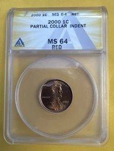 2000 Lincoln Memorial 1c Cent Mint Error Partial Collar Indent ANACS MS64 Red - Picture 1 of 4