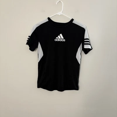 Adidas Niños Talla 8 Negro Blanco Deportivo Camiseta Gimnasio N5 Foto 1 de 4