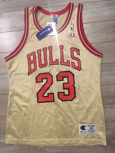Michael Jordan #23 Chicago Bulls Oro NBA Champion Maglia 40 Sm Nuovo