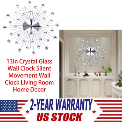 13in Crystal Glass Wall Clock Silent Movement Wall Clock Living Room Home Decor - Image 1 of 4