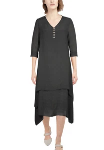 Black Long Boho Hippie Peasant Gypsy Maxi Witch Midi Linen Kaftan Dress - Picture 1 of 3