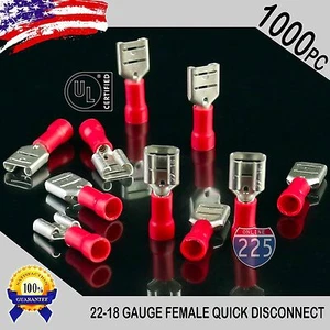 1000 Pack 22-18 Gauge Female Quick Disconnect Red Vinyl Crimp Terminals .250" US - Picture 1 of 1