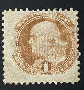 US Stamps; Scott #112 Pictorial Issues: 1869 1c Franklin OG H M (G-Grill) $650 - Picture 1 of 6