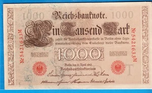 1909 Berlin German Empire 1000 Reichsmark Reichsbank Note - Picture 1 of 5