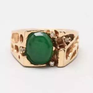 Anello uomo in oro giallo 14 kt con giadeite e diamanti misura 10,75 - Foto 1 di 8