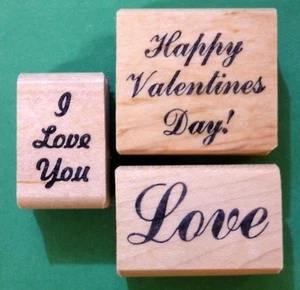 Juego de (3) estampillas de goma del Día de San Valentín montadas en madera - Imagen 1 de 2