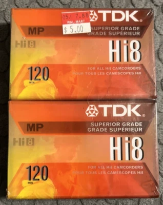 Pacote com 2 TDK Hi8 MP 120min fita de vídeo filmadora grau superior nova e lacrada Y - Imagem 1 de 2