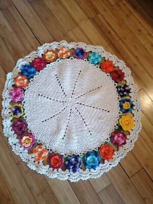 Handmade Crochet Cotton Braided Reversible Round Rugs for Living Room & Bedroom - Image 1 of 4