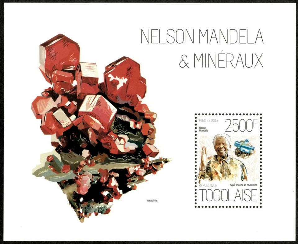 Togo 2013 - Nelson Mandela y minerales africanos - Hoja de recuerdo - MNH Foto 1 de 1