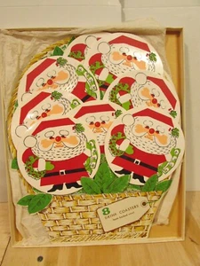 Vintage Christmas Stotter Settings Santa Claus Foam Vinyl Drink Coaster Set - Picture 1 of 2