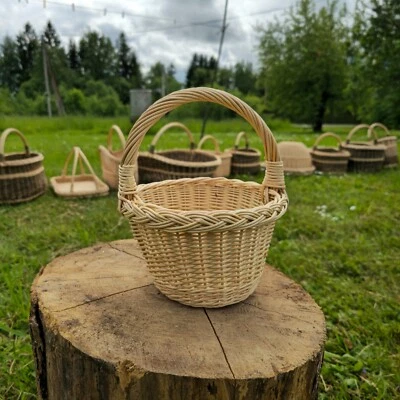 Small Handwoven Wicker Basket – Rustic Round Willow Basket for Eco Home Decor - Image 1 of 3