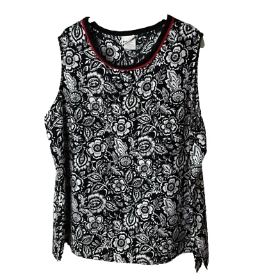 Blusa sin mangas BonWorth talla XL camiseta sin mangas floral negra blanca roja trabajo informal Foto 1 de 4