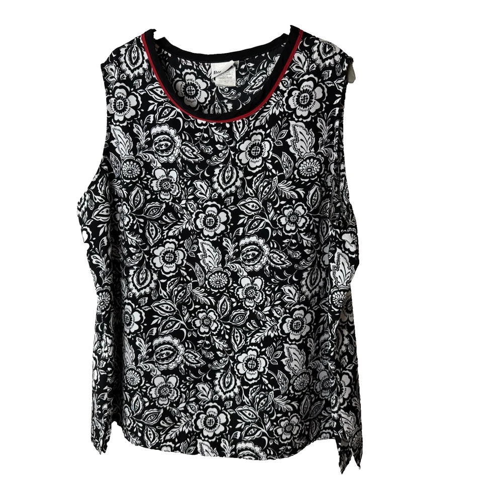 BonWorth Sleeveless Blouse Size XL Tank Top Floral Black White Red Casual Work - Image 1 of 4