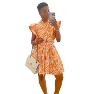 Derek Lam Collective Dress 38 Orange Zebra Cutout Mini Glamour Vixen Dreamy - Picture 1 of 14