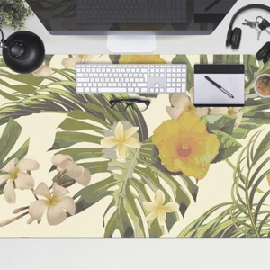 Large Computer Full Desk Top Mat Pad for Mouse 100x50 Tropical leaves & flowers - Afbeelding 1 van 4