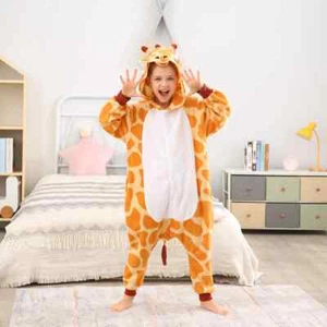 Giraffe One-piece Pajamas for Kids Boys and Girls Winter Soft Sleepwear Pyjama - Picture 1 of 40