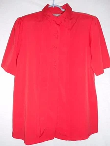 Vntg Red Short sleeve cut out hidden button Sz 12 Blouse Yves St Clair polyester - Picture 1 of 9