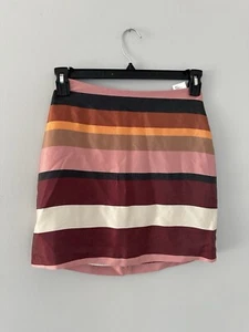 h&m striped mini skirt 6 multicolored lined zip back burgundy pink gold white  - Picture 1 of 6