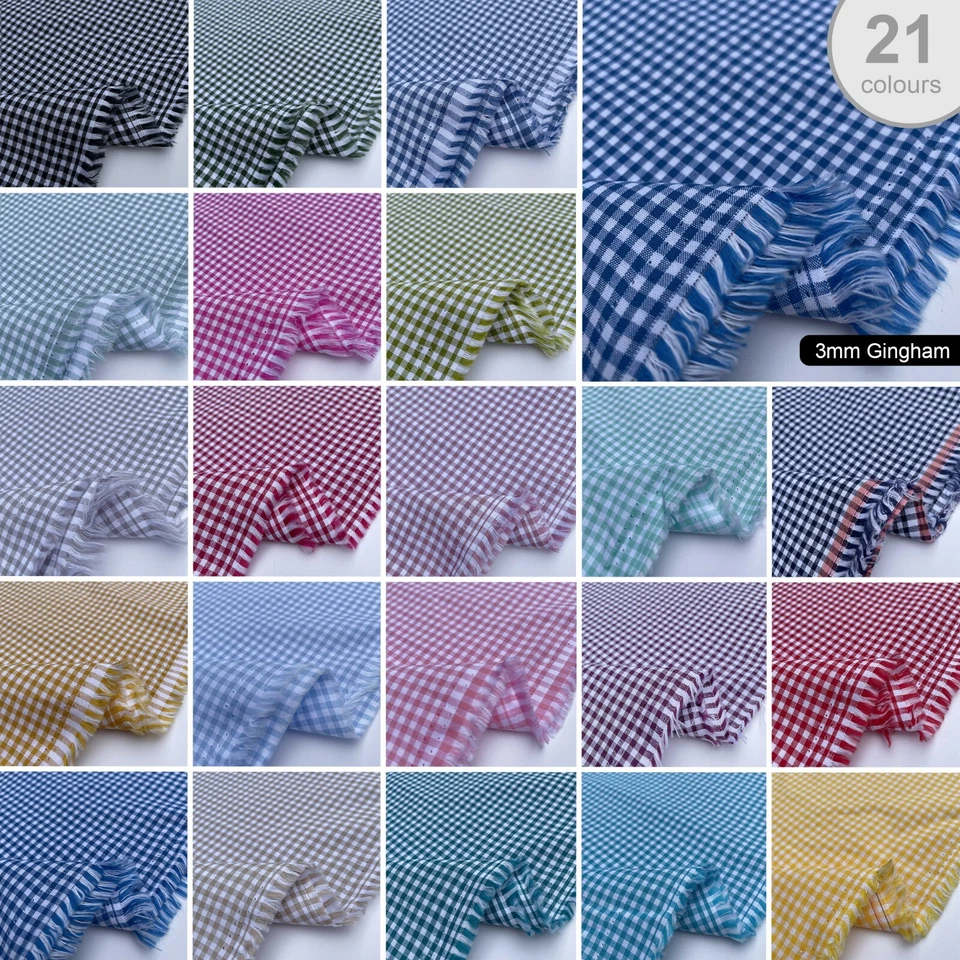 100% Yarn Dyed Cotton Fabric John Louden 3mm Gingham Check Squares 144cm Wide - Image 1 of 1